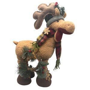 Christmas Standing Plush Moose Figurine With Holiday Decor 19" Tall READ